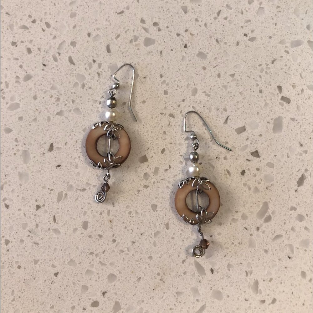 Handmade Boho Dangle Earrings – Shell, Pearl & Silver Accents